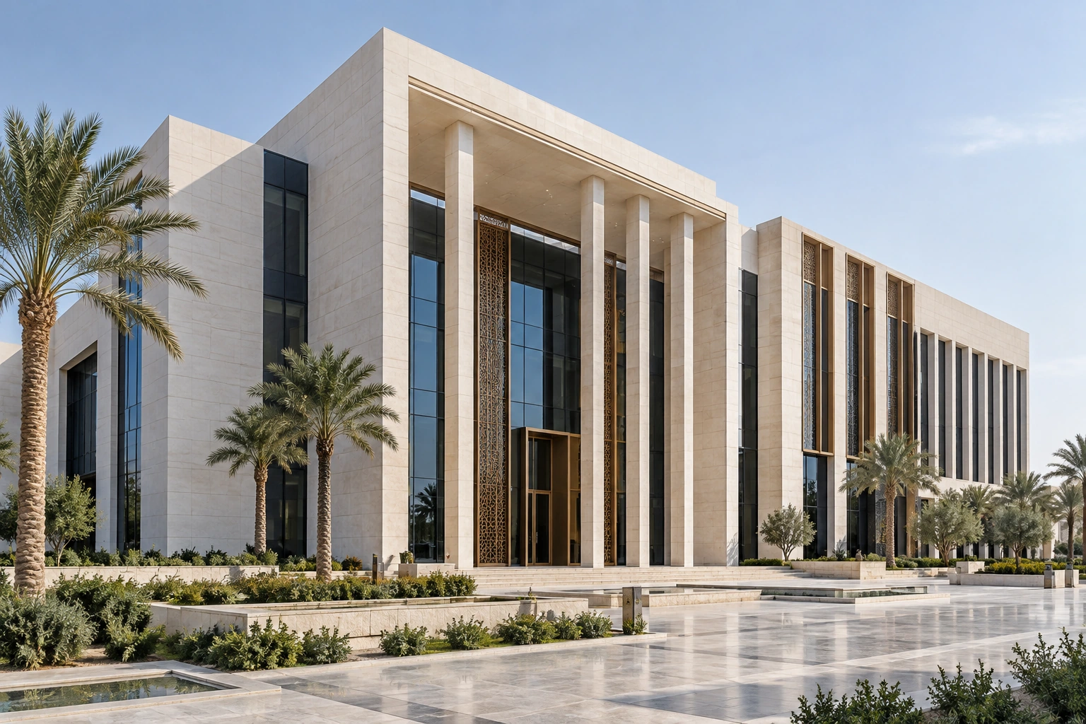 تكوين معماري مبتكر لأكرون بواجهات حجرية وزجاج كحلي